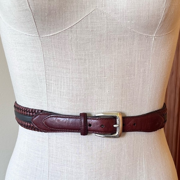 Brighton Vintage Leather Woven Brown Black Belt Silver Buckle Boho Classic Chic main image 7